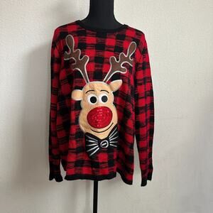 Funny Christmas Sweater Women XXL Reindeer Ugly Red Buffalo Pullover Knit Casual
